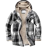 Veusna Men's Zip Up Flannel Shirt Jacket Fleece Lined Long Sleeve Plaid Coat Heavyweight Hoodie with Hood
