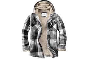 Veusna Men's Zip Up Flannel Shirt Jacket Fleece Lined Long Sleeve Plaid Coat Heavyweight Hoodie with Hood