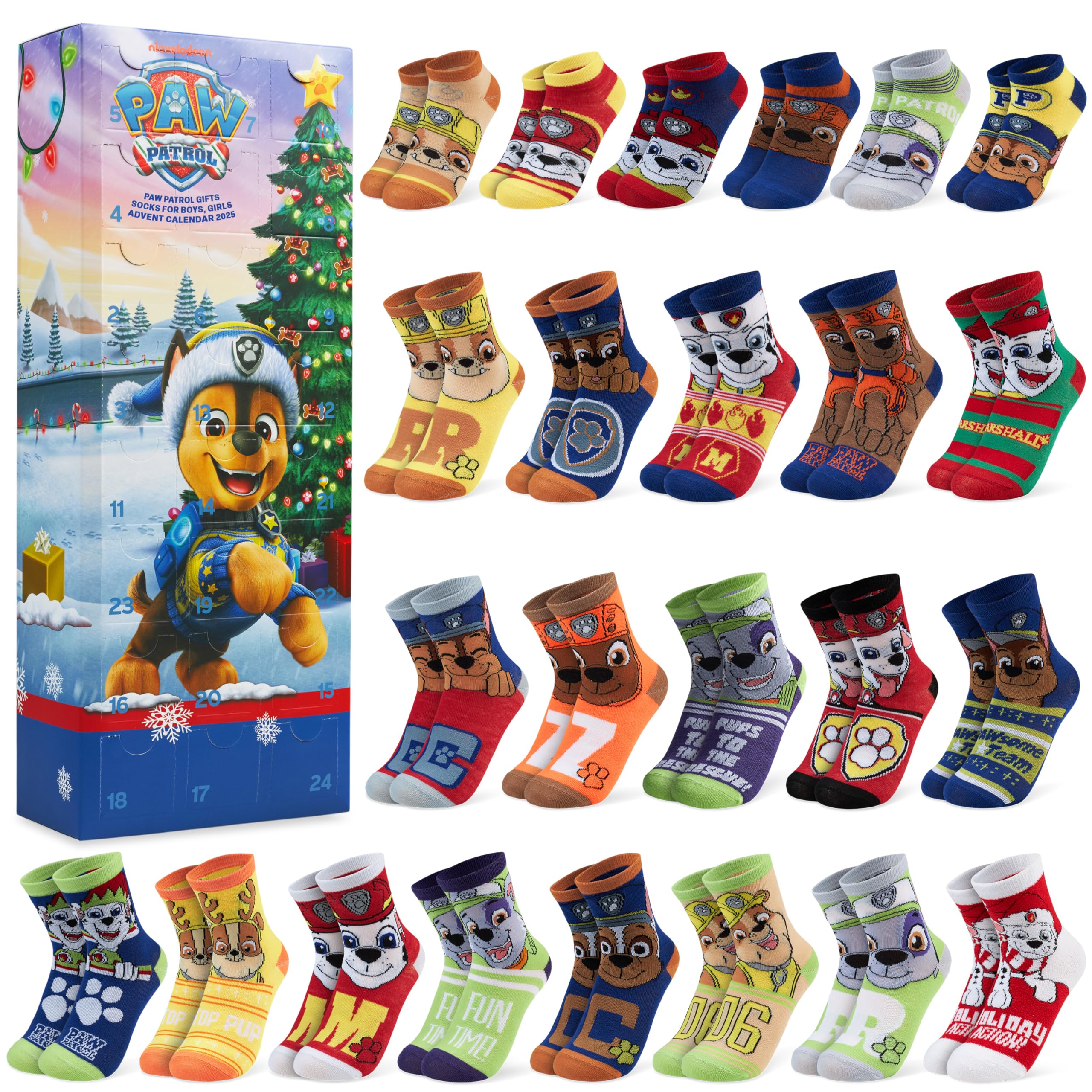 Get Trend Paw Patrol Chase Socks Advent Calendar 2025 for Boys Size 9–12, 24 Days Christmas Countdown, Unique Gifts for Boys (Multi Chase)