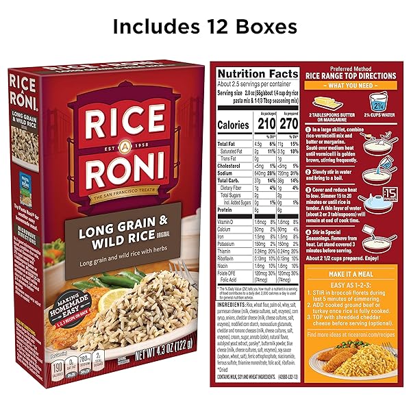 RICE-A-RONI LONG GRAIN & WILD RICE WITH HERBS, 4.3 OUNCE PACK OF 12