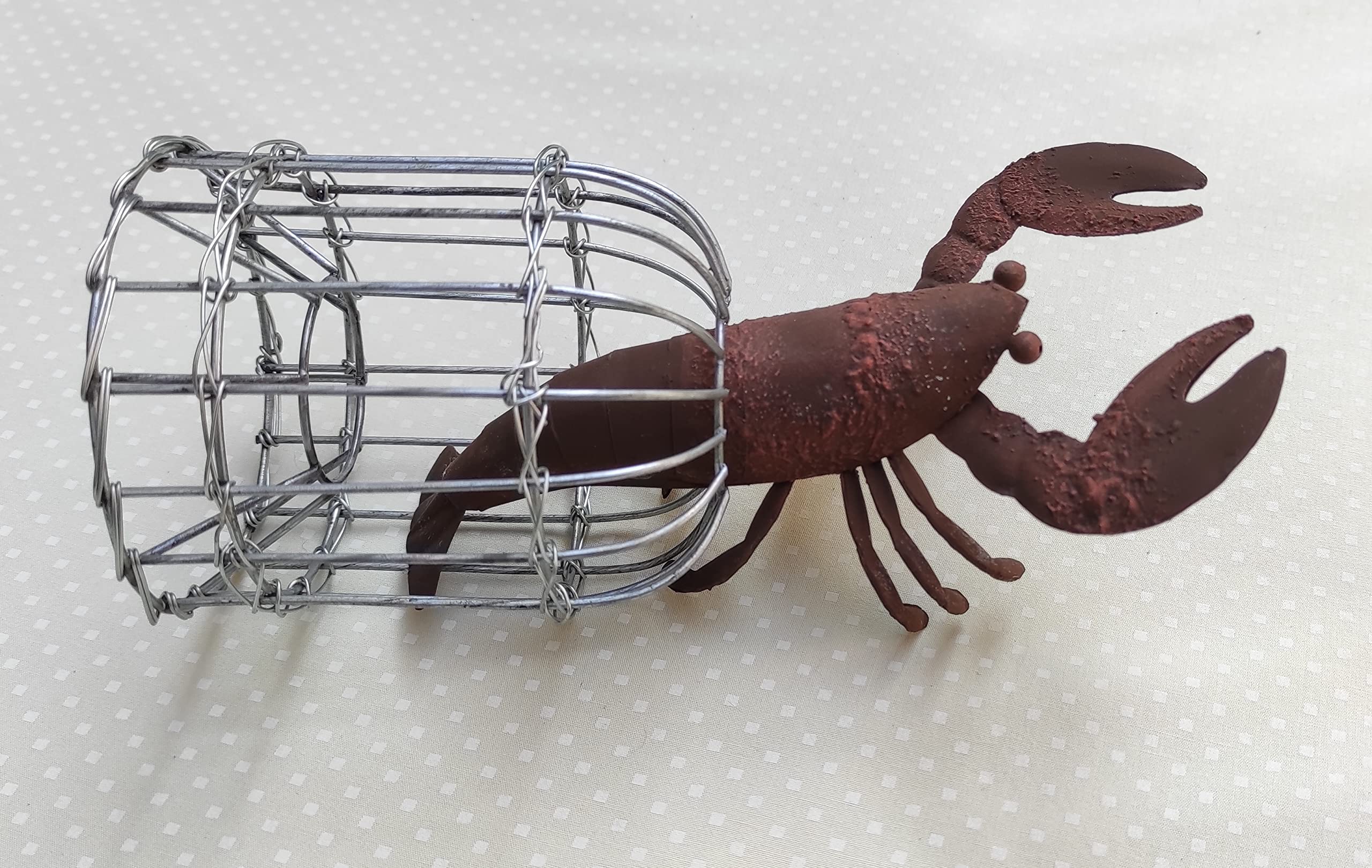 Shoeless Joe Nautical Lionel the Lobster Ornament with Rust Finish with Metal Lobster Pot