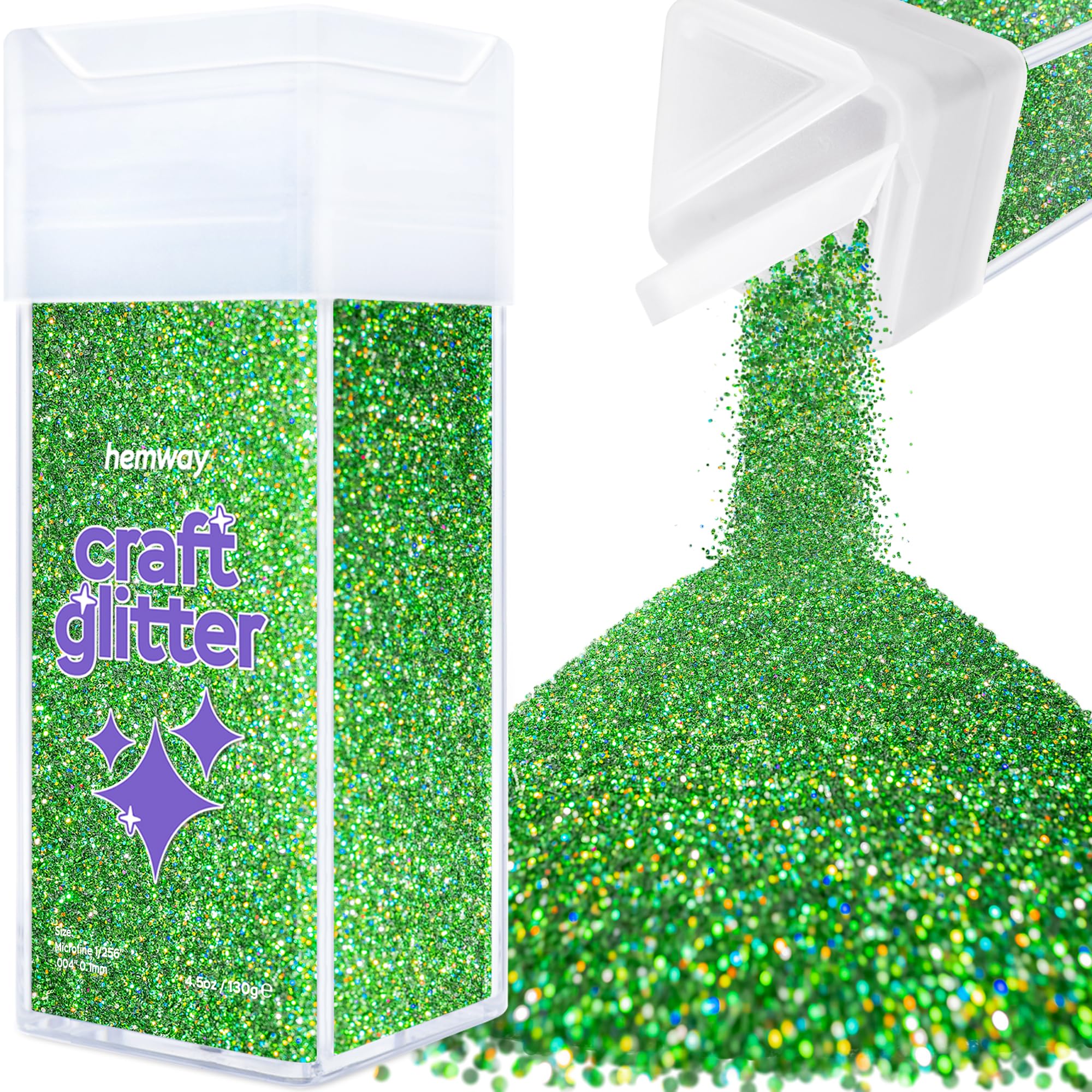 Hemway Glitter Shaker Emerald Green Holographic 110g Microfine, Craft Glitter Shaker for Resin & Epoxy Crafts, Christmas Art Supplies, Nail, Body, Face, Eye, Festival, Crafting, Slime, Sparkle
