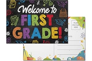 AGAPE LOVE CARDS Welcome To 1st Grade Postcards - (50 Pack) 4"X6" Welcome Back to School Postcards For Students | Colorful Chalkboard Themed Welcome To My Class Postcards From Teacher