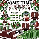 Football Party Decorations,216pcs Football Game Day Tableware Include Football Plates and Napkins,Game Time Banner,Football Tablecloth for Boy Birthday,Tailgate Party Supplies,Serve 24