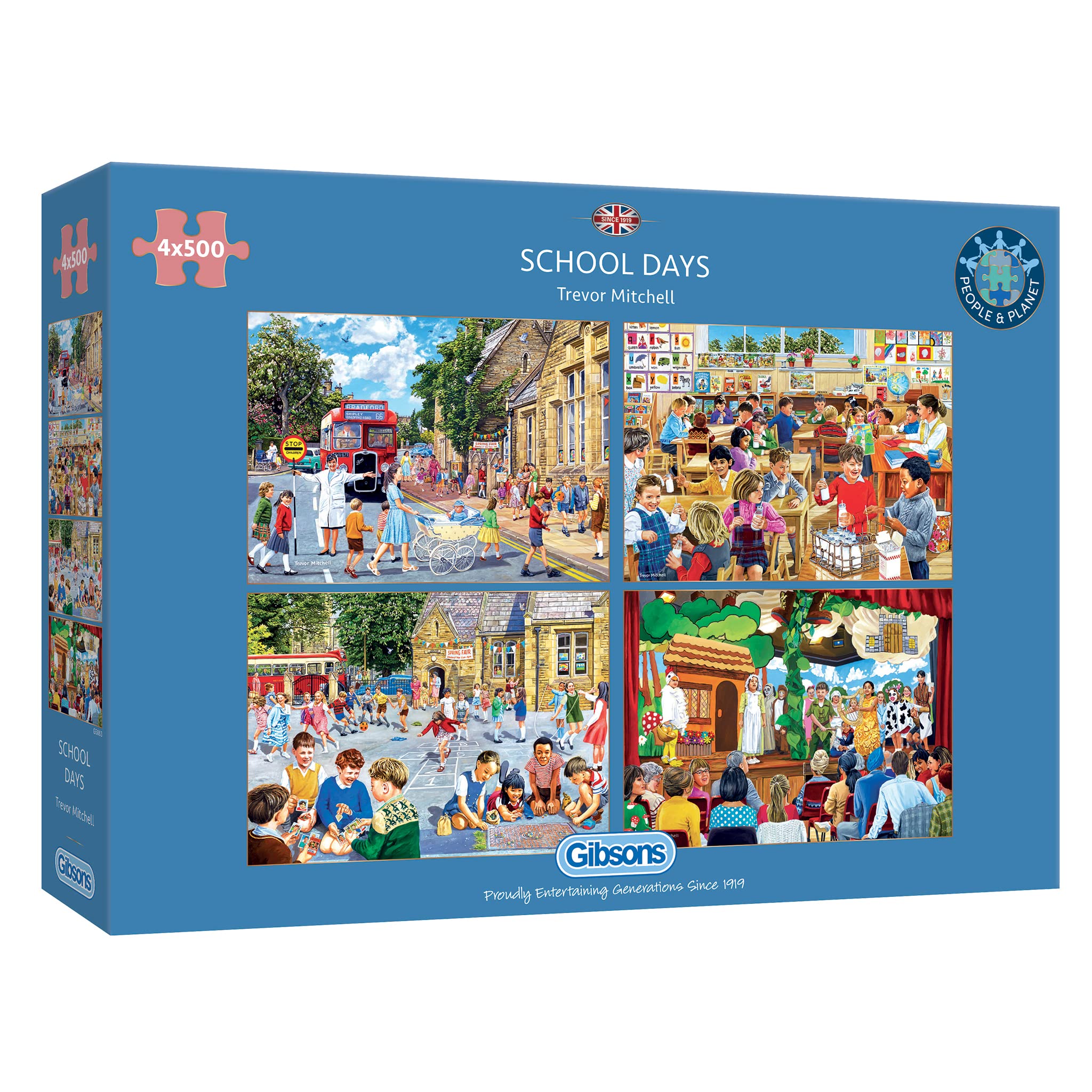 Gibsons School Days | 4 x 500 Piece Jigsaw Puzzles | Multi-Box Jigsaw | Sustainable Puzzle for Adults | Premium 100% Recycled Board | Great Gift for Adults | Gibsons Games