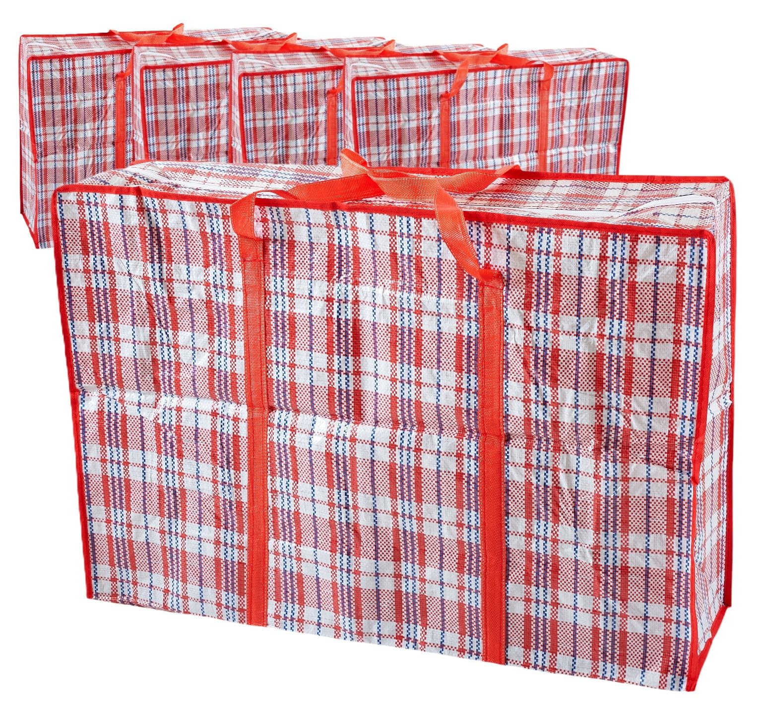 Laundry Bag Zips, XXL jumbo Heavy Duty Storage Bags Reusable Strong Nylon Large Boxes for House Moving Clothes & Wardrobe Storage backpack waterproof (4 Bags Red Colour)