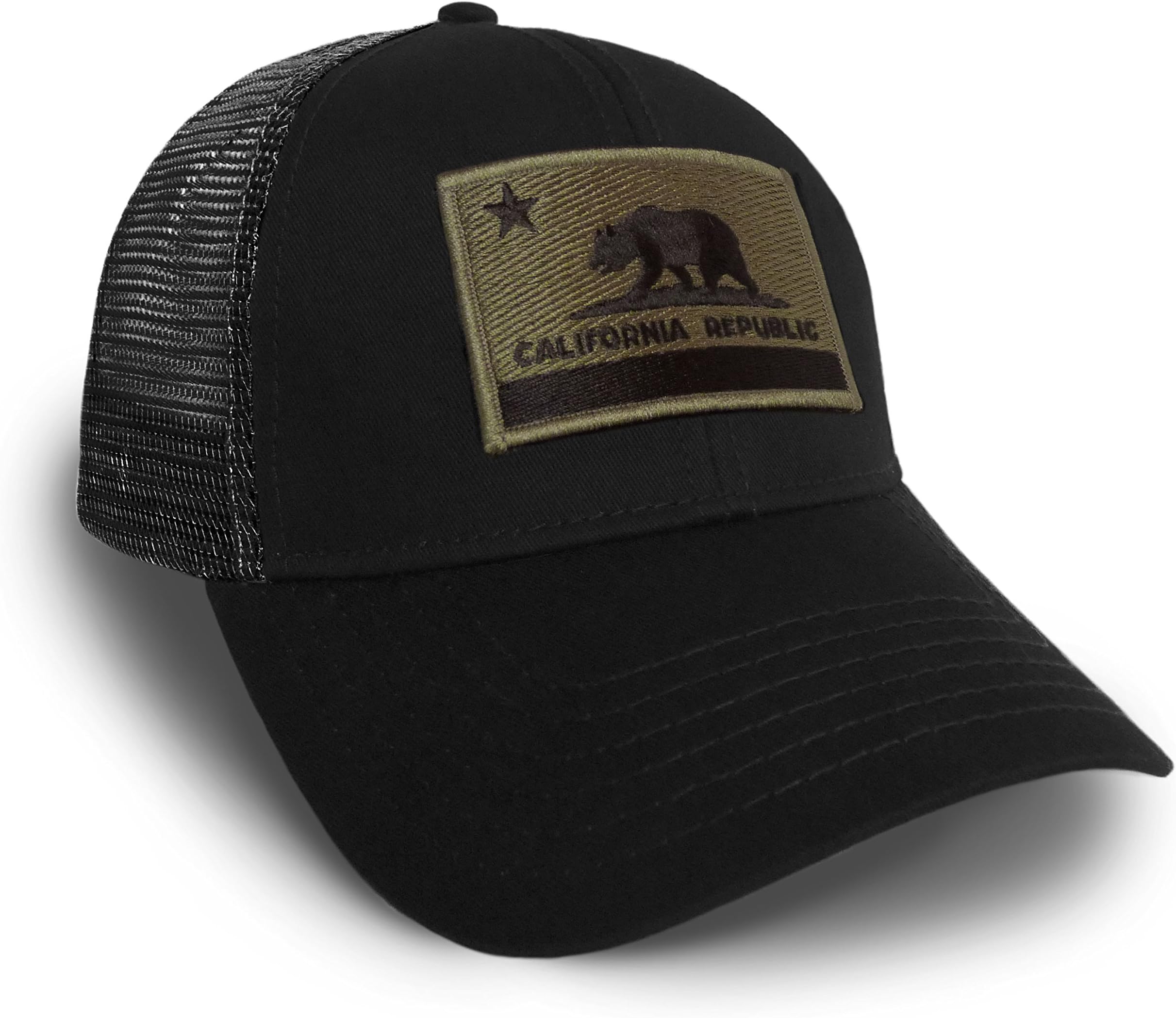 California Flag Olive Drab Black Solid Baseball Cap Hat Snapback