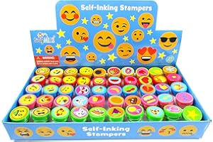TINYMILLS Tiny Mills 50 Pcs Emoji Assorted Stamps for Kids Self-Ink Stamps (50 Different Designs) for Emoji Birthday Party Favors,Goodie Bag Pinata Fillers, Game Prizes, Classroom Rewards, Teacher Stamps