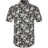 uxcell Men Summer Floral Printed Short Sleeves Shirt Button Down Beach Hawaiian Shirt