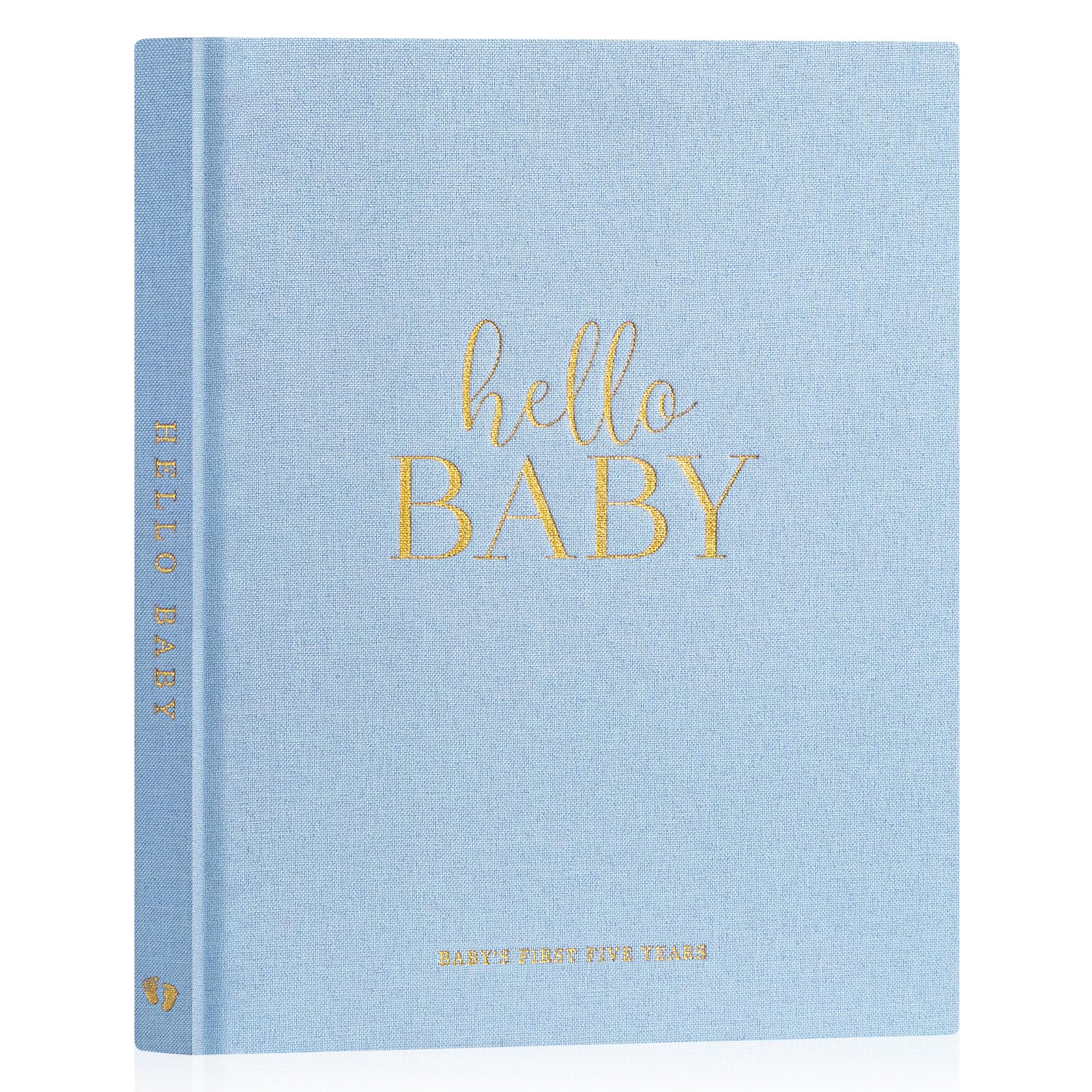 Lanpn Hello Baby First 5 Year Memory Book for Boy Girl - Linen Hardcover Keepsake for New Parents - Newborn Journal Scrapbook Photo Album Milestone Book (Blue, 154 Pages)