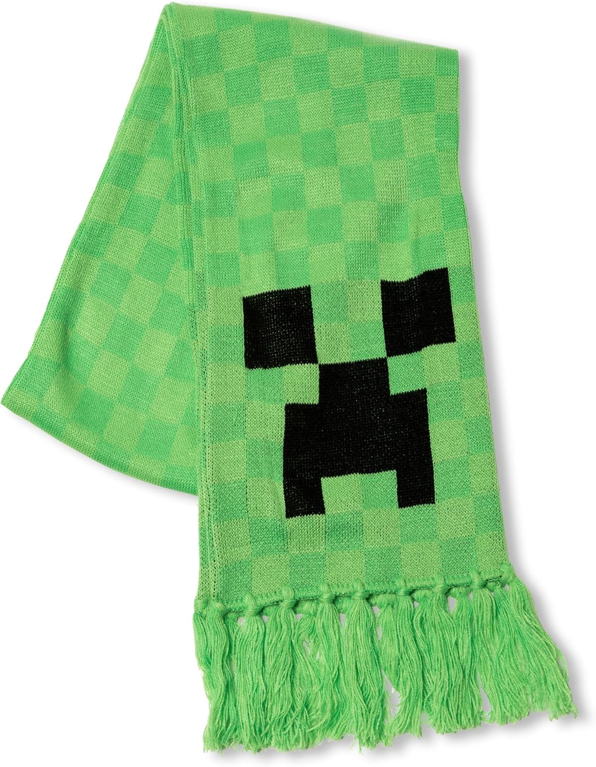 JINX Minecraft Creeper Face Fringed Knit Scarf, Green, 60" x 8": Clothing