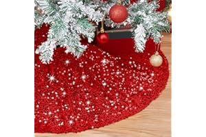 FANQISI Christmas Tree Skirt 36 Inches Red Glitter Sequins Tree Skirt Thick Velvet Xmas Tree Skirt Mat Winter Holiday Xmas Tree