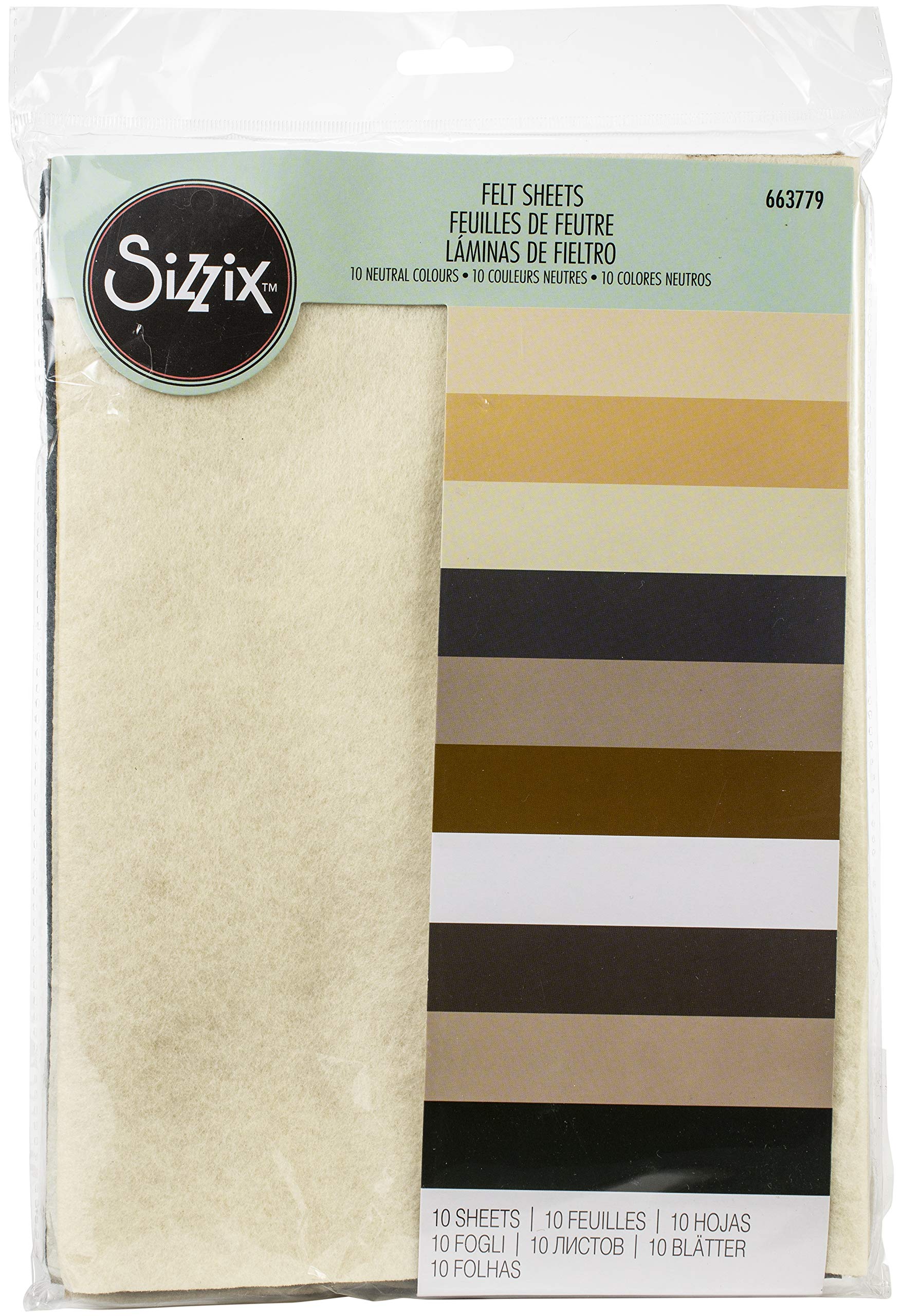 Sizzix Surfacez-Felt Sheets 663779, 10, 10 Pack, Neutral Colours, One Size