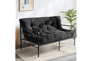 MAXYOYO 6" Futon Mattress Full Size, Tufted Futons Sofa Couch Bed with Twisted Rope Design Edging, Thick Corded Fabric Floor Mattress for Adults, Shredded Foam Filling (Frame Not Included), Black