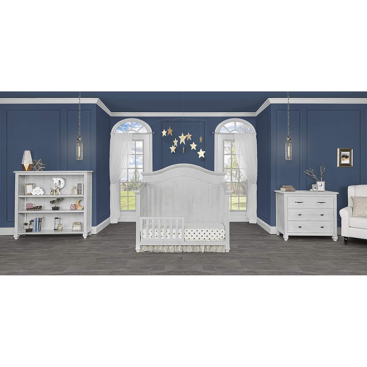 Evolur Madison 5 in 1 Curved Top Convertible Crib, Antique Grey Mist