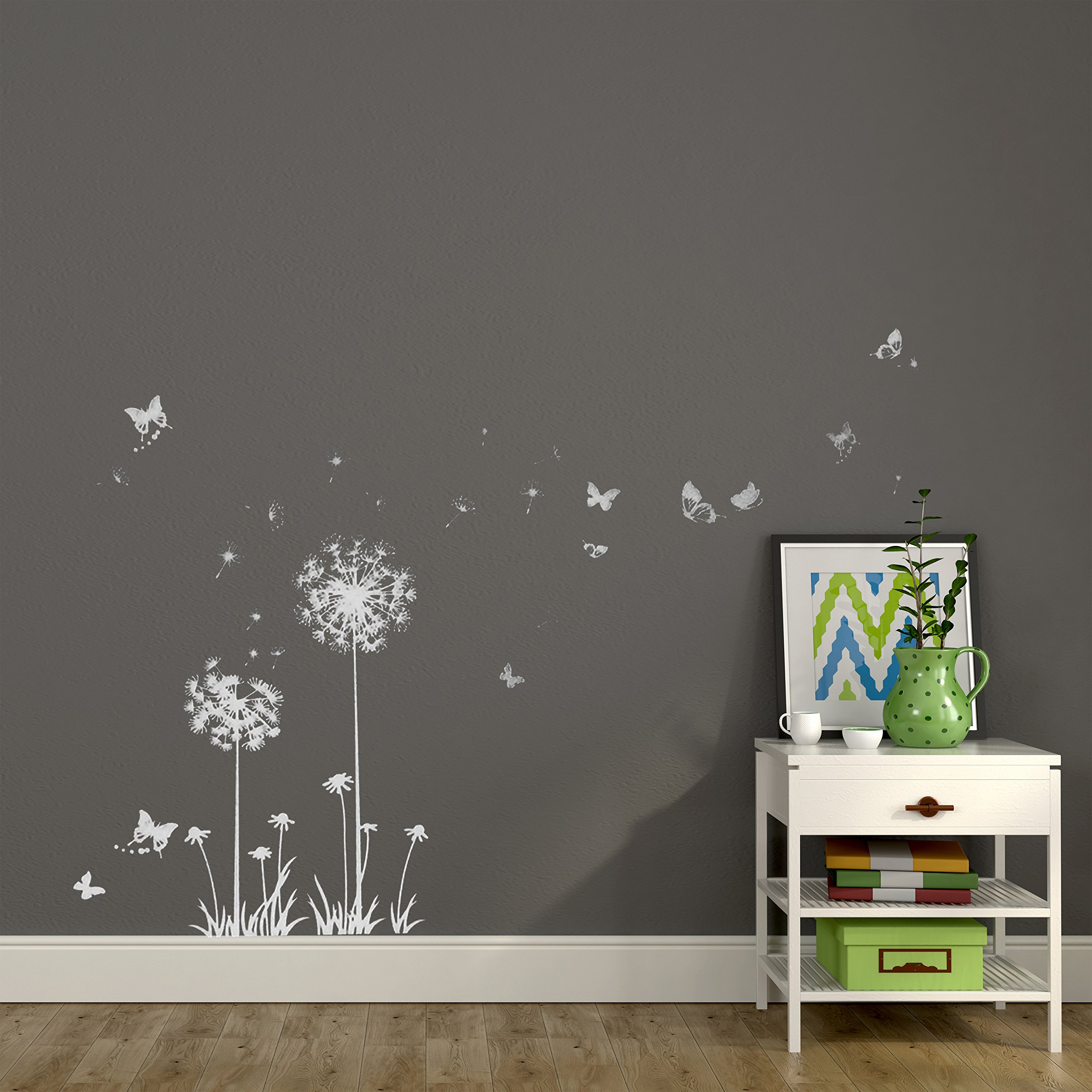 WALPLUS Dandelion Butterflies Wall Sticker, Vinyl, Multi-Colour, 13 x 33 x 2 cm