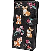 Shag Wear Women's Premium Vegan Clutch Cardholder Wallet Zipper Purse with Pretty Corgi Pattern, Black