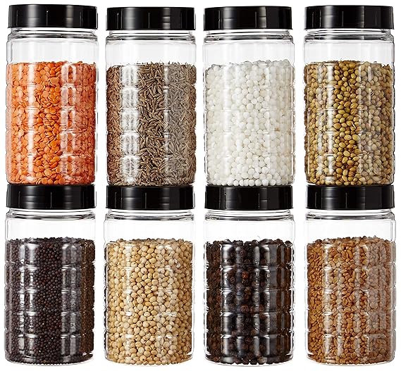 Amazon Brand - Solimo Spice Jar, 200 ml, Set of 8, Black