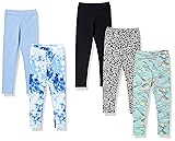 Amazon Essentials Girls' Leggings, Pack of 5, Aqua