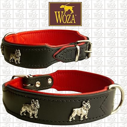 Woza Premium French Bulldog Dog Collar 3 3 52 Cm Full Leather Cowhide Nappa Collar Amazon Co Uk Pet Supplies