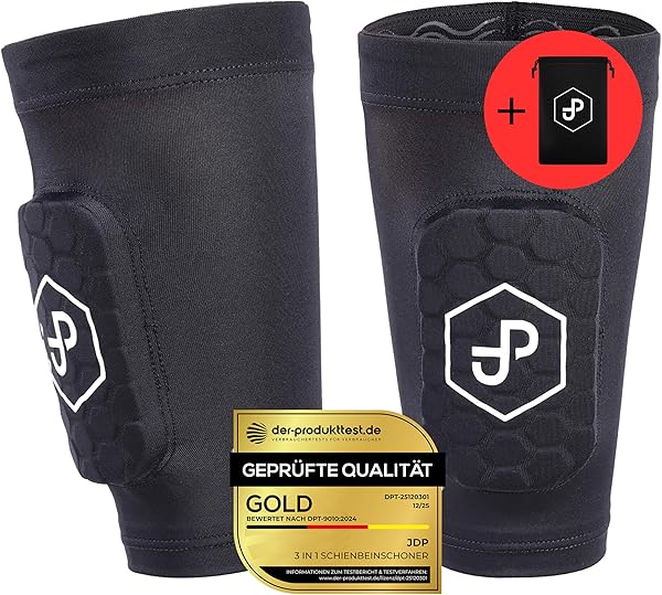 JDP Premium 3in1 Schienbeinschoner, Strumpf mit integriertem Schienbeinschoner (schützendes Pad), hochwertiger Schienbein Schoner inkl. Fußballstutzen, Fußballschoner Fussball Herren Frauen Kinder
