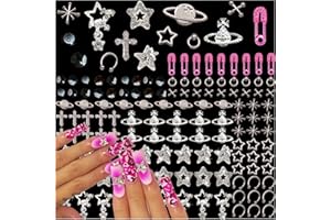 Gehaiwo 140PCS Nail Charms Nail Accessories for Acrylic Nails，Star，Planet，Cross，Pins，Billiards Y2K Nail Jewels Nail Art Rhinestone for Nail Art Supplies DIY Nail Craft
