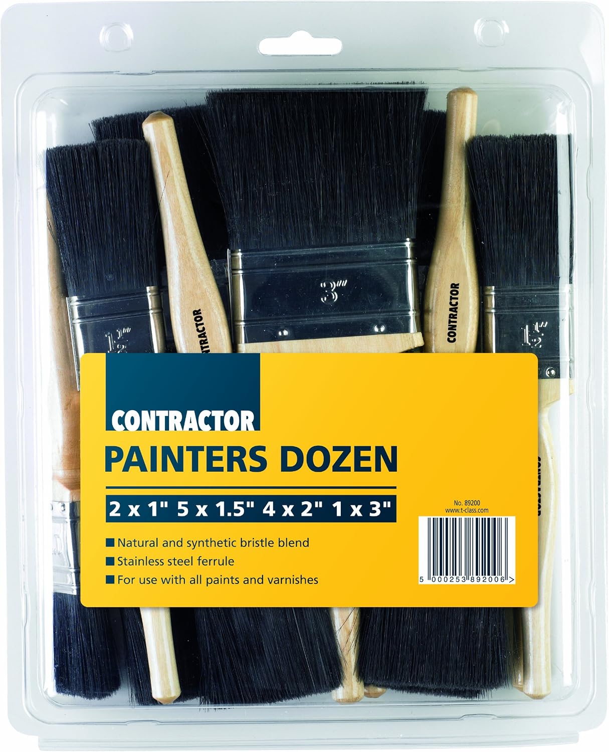 T-class 89200 paint brush, 2 x 1-5 x 1.5-4 x 2-1 x 3 (100% synthetic brushes), Beige, Silver, Black, 2 x 1"- 5 x 1.5" - 4 x 2" - 1 x 3"