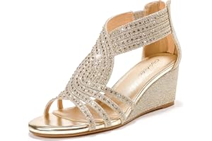 Gufobela Women Wedge Sandals Sparkly Rhinestone Open Toe Fashion Dressy Sandals Evening Wedding Prom Shoes