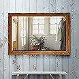 Renditions Gallery Rustic Horizontal Wooden Maple Frame Body Mirror Decor Aesthetic Wall Mounted Rectangle Farmhouse Vanity Mirror for Living Room Bedroom Bathroom - 41"x29" LT07