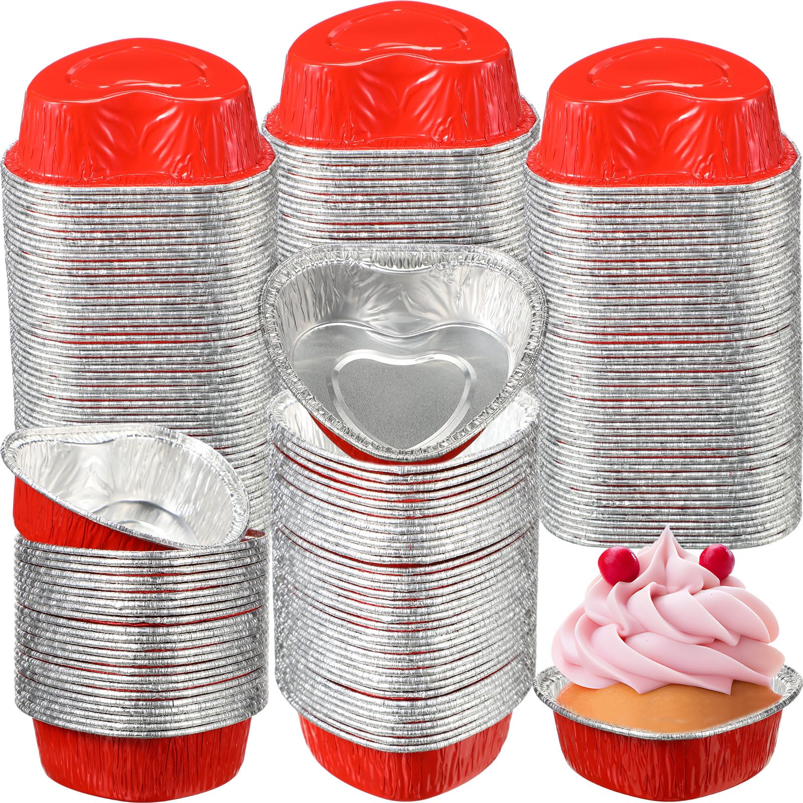 Honeydak Heart Shaped Cake Pans Valentine's Day Aluminum Foil Cupcake