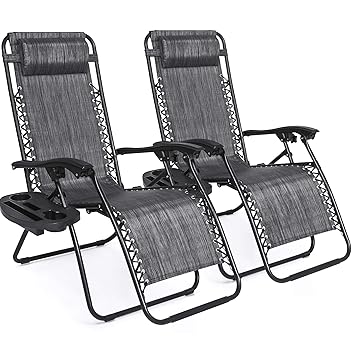 Best Choice Products Set Of 2 Adjustable Zero Gravity Lounge Chair Recliners For Patio Pool W Cup Holder Trays Pillows Gray