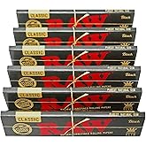 RAW Black Classic Natural Unrefined Rolling Papers - Ultra Thin - 110mm King Size Slim - (6)