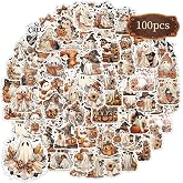 Halloween Stickers Pack 100 Pieces Ghost Theme Stickers for Journaling | 100 piece ghost themed stickers with vintage style designs for scrapbooking, junk journals, planners and handmade crafts