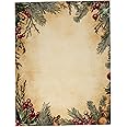 Vintage Pine & Berries Christmas Stationary Paper 8.5 x 11-60 Sheets Holiday Letter Paper