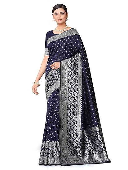 jacquard woven banarasi silk saree for women(s054_silver blue)