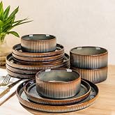 TheTerra Ceramic Dinnerware Set for 4, 12-Piece Plates and Bowls Set | Lightweight Porcelain Dish Set, Scratch Resistant, Oven &amp; Microwave &amp; Dishwasher Safe, Cocoa Mocha