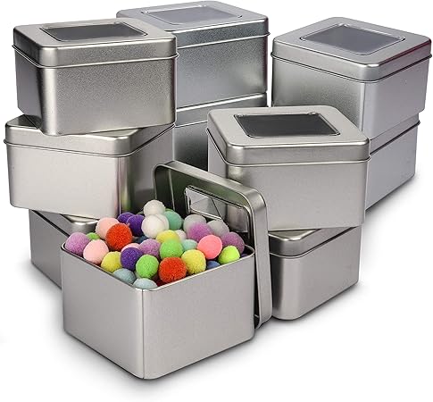 Caja de Metal con Tapa (Pack de 10) - Contenedor Metalico Multi Almacenamiento (9 x 9 x