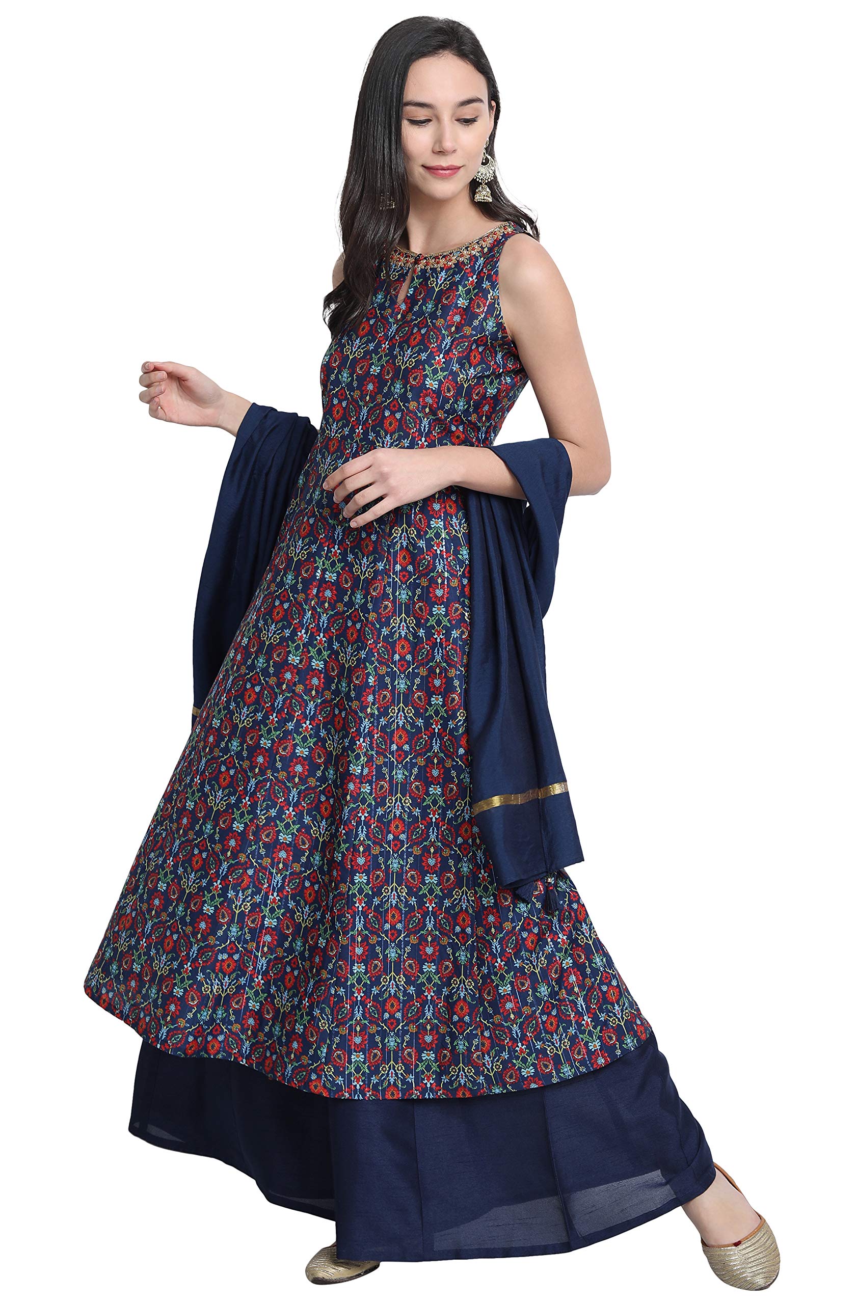Photo 1 of Janasya Indian Women's Blue Embellished Festive Wear Kurta Set for Women