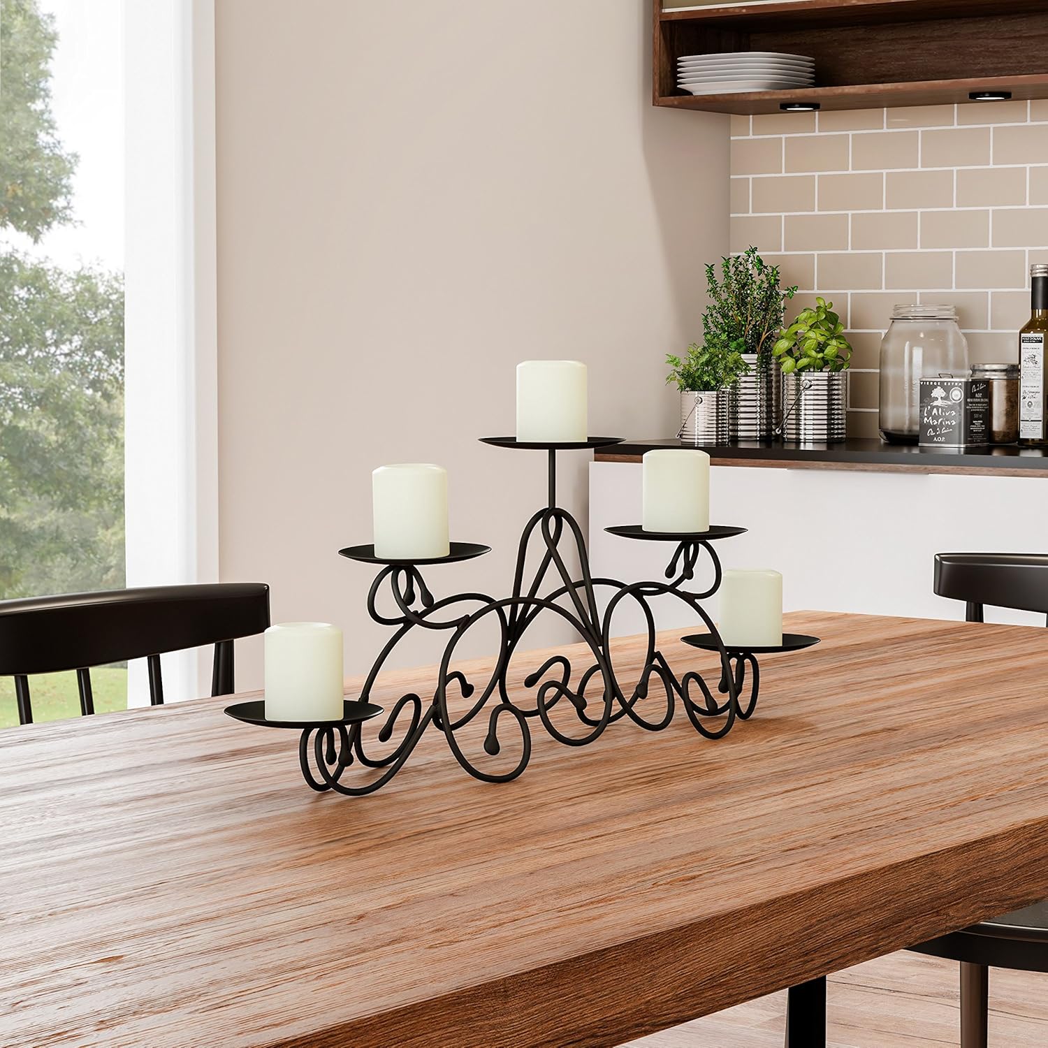 Lavish Home 5 Candelabra with Classic Scroll Design-Handcrafted Iron Candle Holder/Centerpiece for Home Decor, Wedding, Event (Matte Black): Home & Kitchen