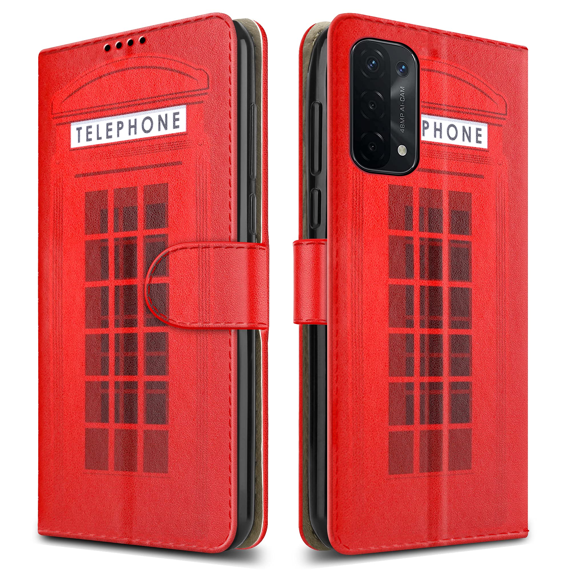 PIXFAB For Oppo A54 (5G) Leather Phone Case, Magnetic Closure Full Protection Book Folio Design, Wallet Case Cover [Card Slots] and [Kickstand] For Oppo A54 5G - Telephone Booth
