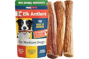 REXIPETS 100% Natural - Elk Antlers for Dogs (3 Pack) - Chewers - Naturally Shed in USA - Dog Antler Chews for Medium Breeds - Natural, Long-Lasting Treats for Aggressive Chewers - No Odor & No Mess - Medium