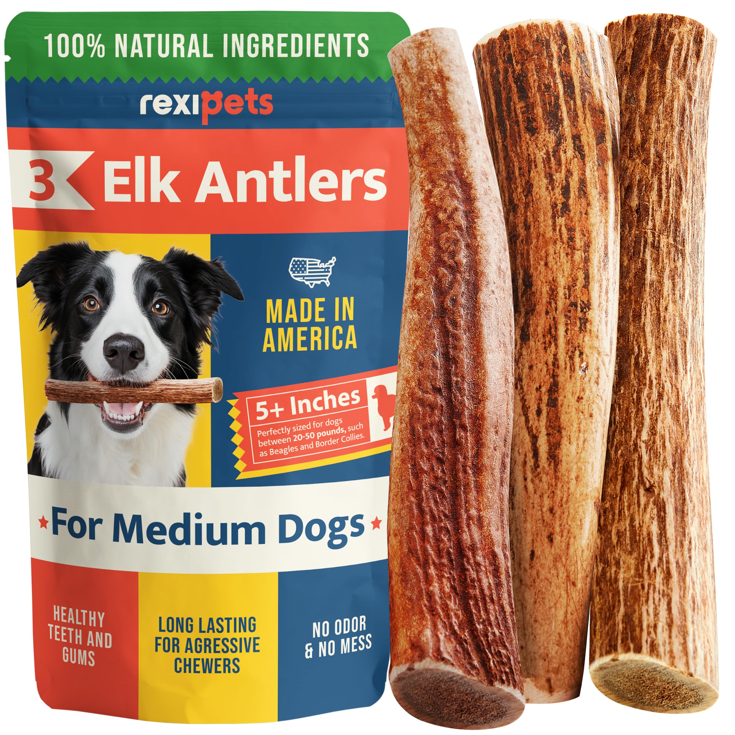 Photo 1 of 100% Natural - Elk Antlers for Dogs (3 Pack) - Chewers - Naturally Shed in USA - Dog Antler Chews for Medium Breeds - Natural, Long-Lasting Treats for Aggressive Chewers - No Odor & No Mess - Medium