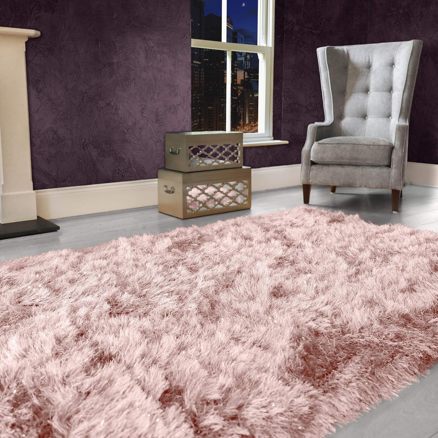 9cm Extra Thick Dense Pile SHAGGY RUG with SPARKLE SHINE Strands For