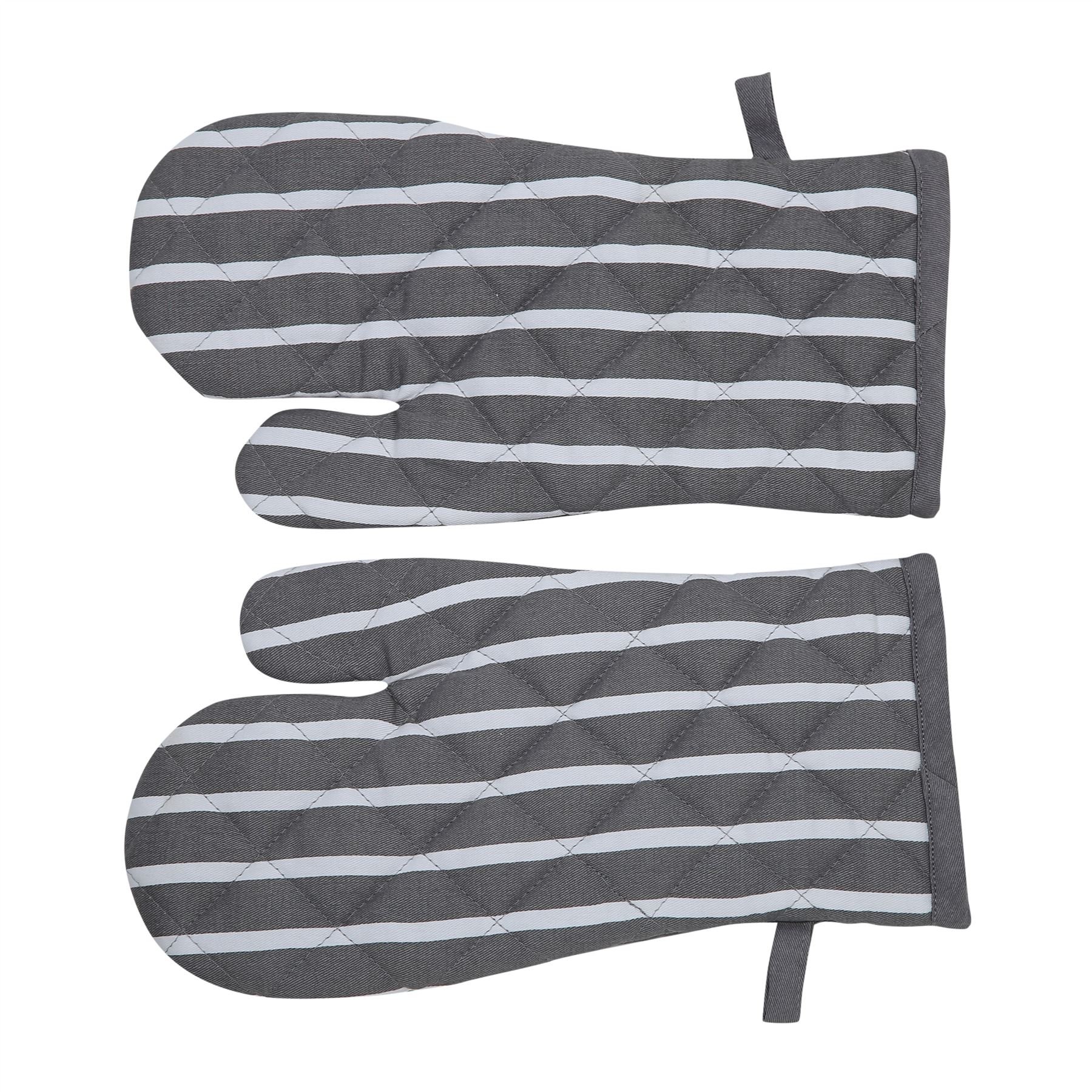 Penguin Home Oven Gloves Heat Resistant, Quilted Oven mitts with Hanging Loop, Machine Washable, Heat Proof Pot Holders for the Cooking - Baking - Kitchen - BBQ - 1 Pair, Stripe Grey,18x32 cm