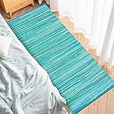 Rug Area Rugs 2x6 Ft Cotton Hand Woven for Livingroom Bedroom RagRug Reversible Farmhouse Kitchen RunnerRug Carpet Green Large Area Runner Mat for Hallway, Entryway 24x72 Inch Teal