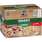 QUAKER Instant Oatmeal, USDA Organic, Non-GMO Project Verified, 3 Flavor Variety Pack, Individual Packets, 32 Count (Pack of 1)