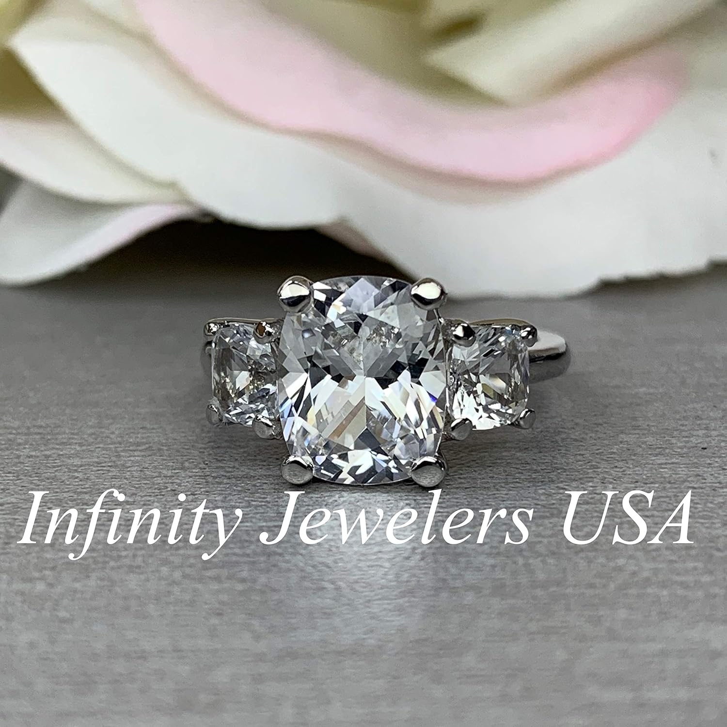 Amazon Com Elongated Cushion Cut Engagement Ring White Sapphire
