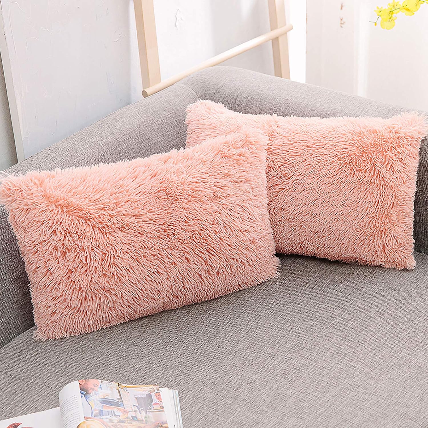 Housses De Coussin Fourrure NordECO - Lot De 2 - 30x50 Cm - Blanc - Décoration Salon Douce Et Moelleuse