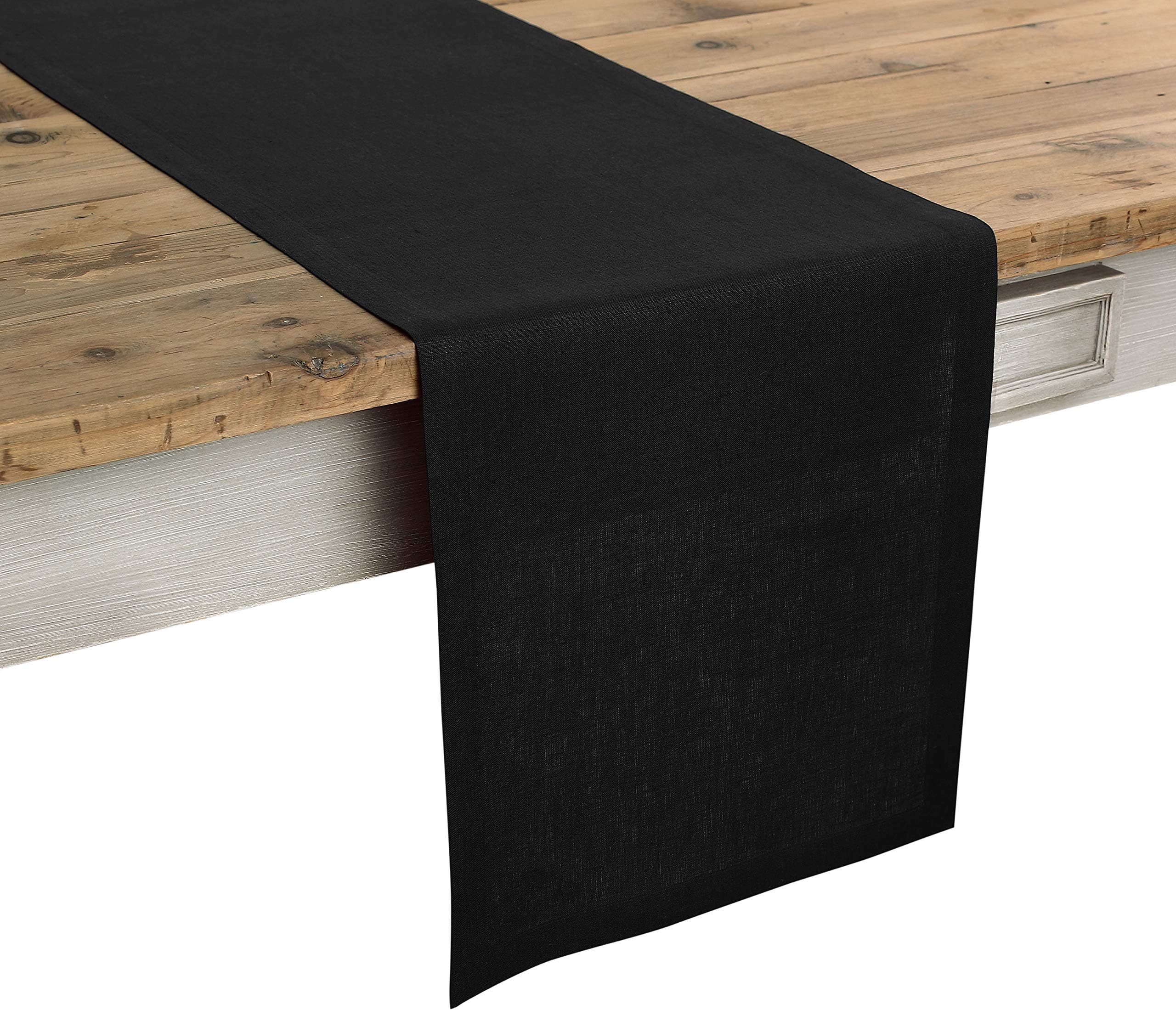 Solino Home Linen Table Runner – Fete 14 x 72 Inch, Black, European Flax 100% Pure Linen Table Runner – Handcrafted