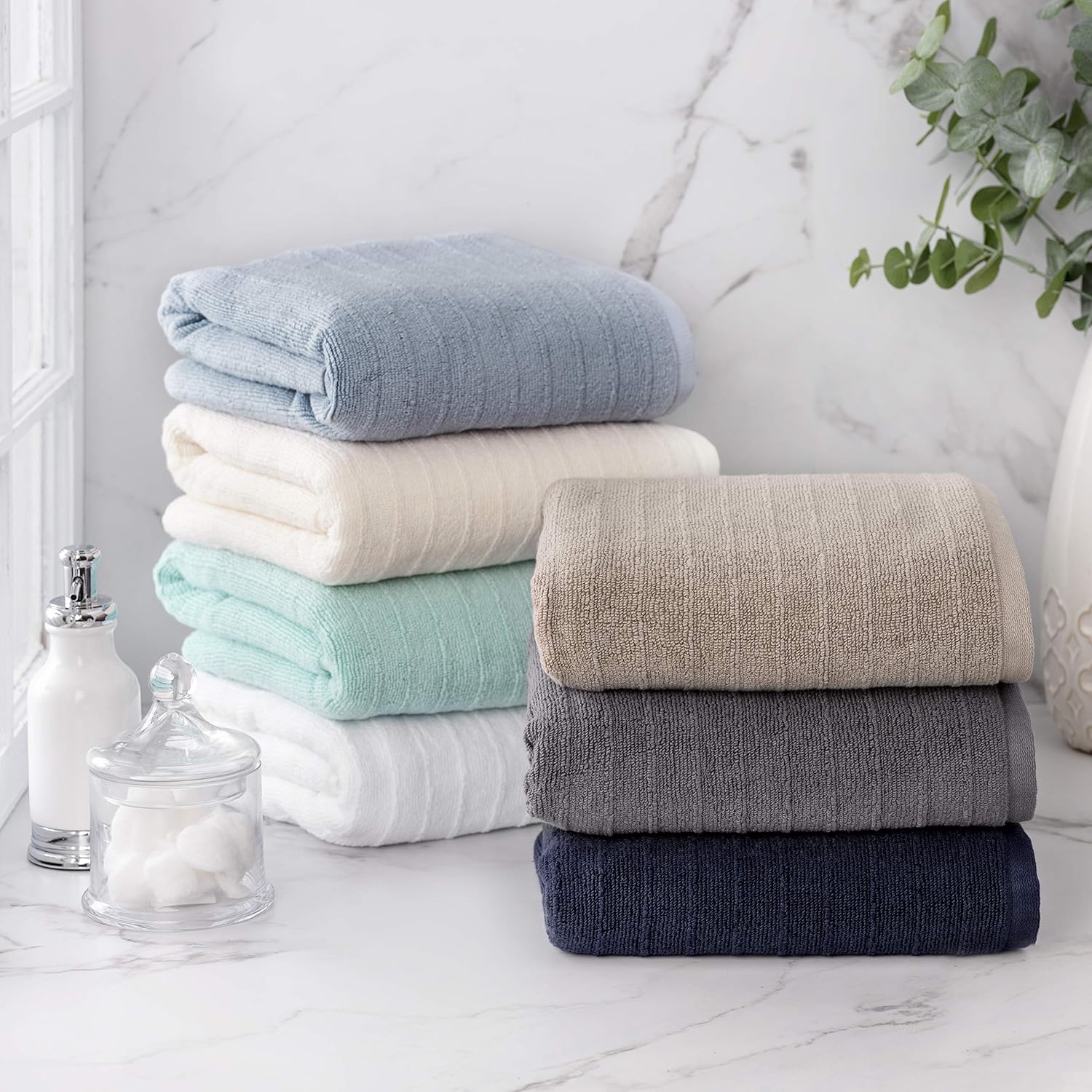 Welhome James 100% Cotton 2 Piece Bath Sheets | Dusty Blue | Stripe Textured | Supersoft & Durable | Highly Absorbent & Quick Dry | Ideal for Everyday Use | 450 GSM | Machine Washable: Home & Kitchen